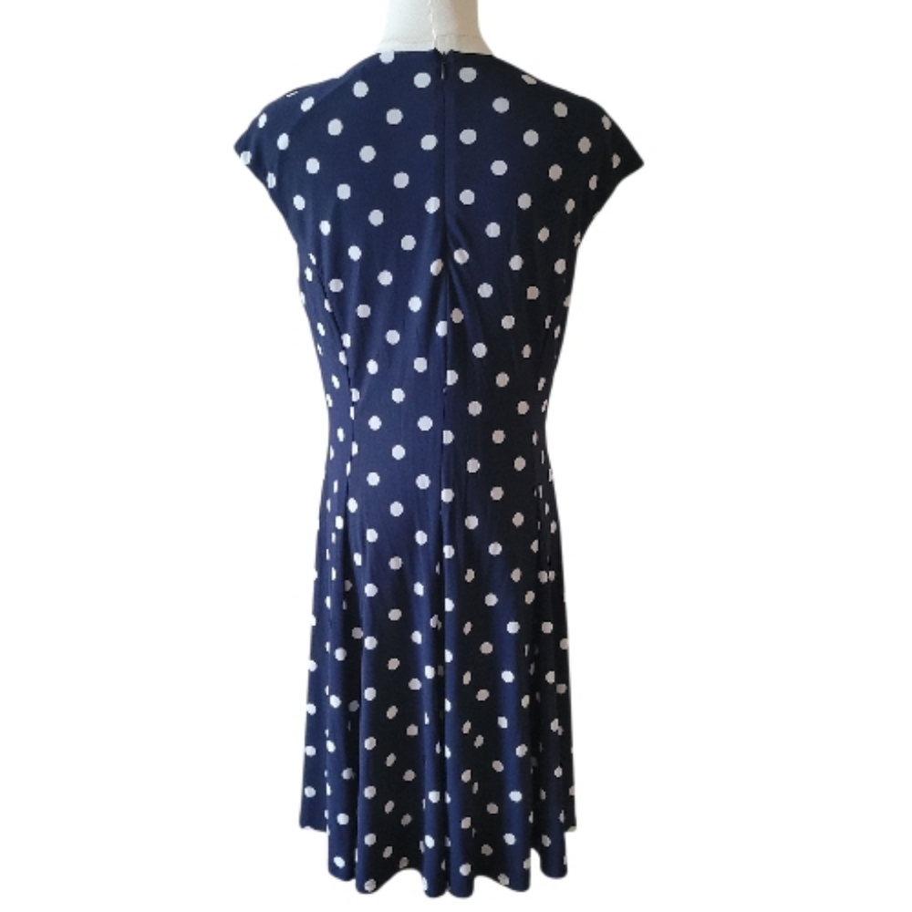 Lauren by RL Dark Blue Polka Dot Sleeveless Dress Size 6 - Picture 5 of 6